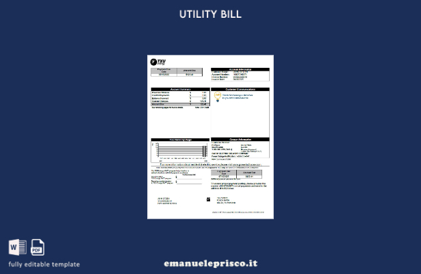 stile verificato Parola della bolletta energetica USA TXU, modello di versione